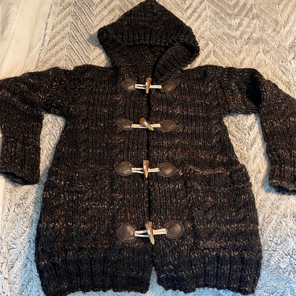 Christy Dawn inspired hand knit chunky button hooded sweater coat